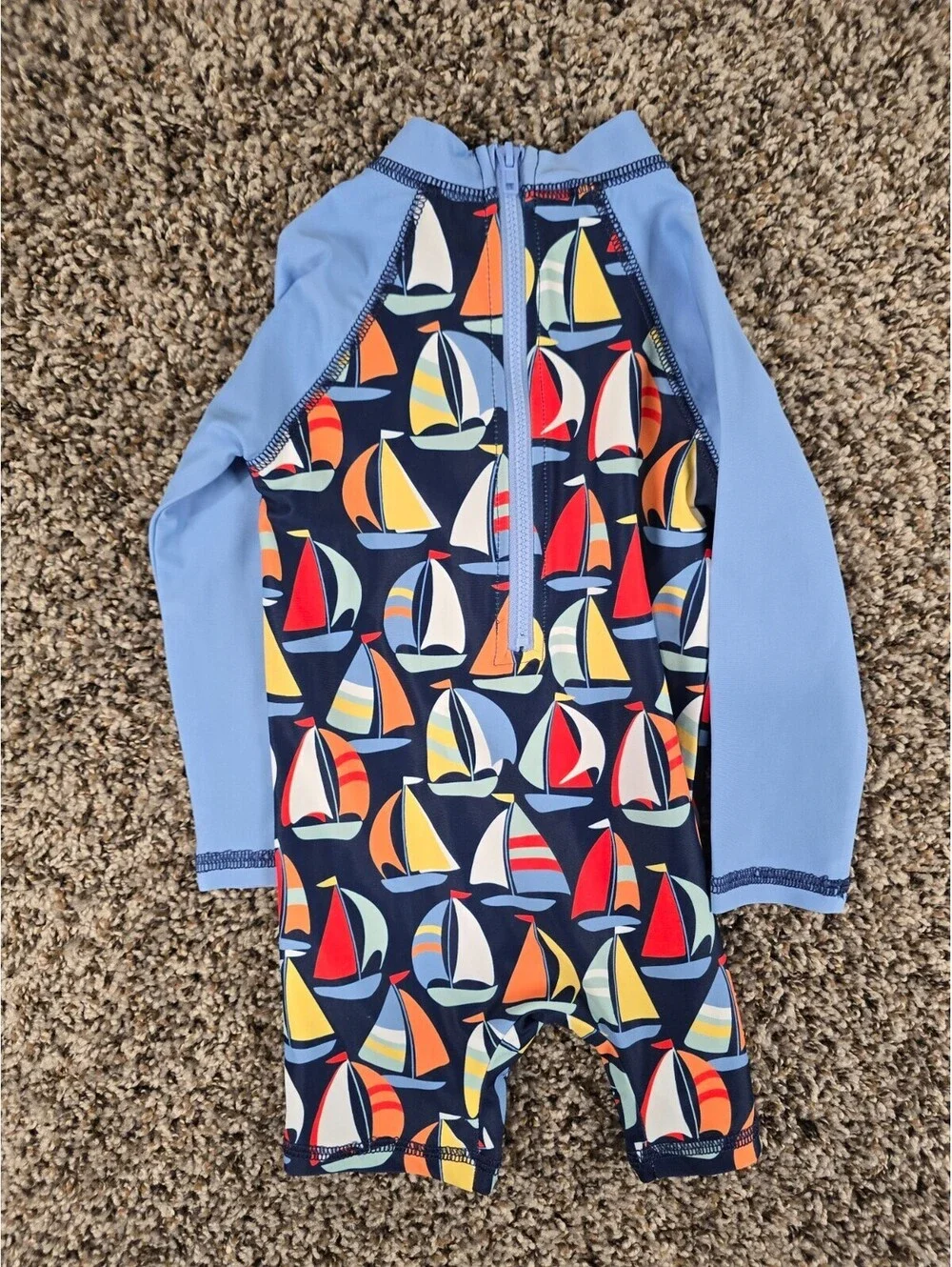 Little Me Baby Boys Sz 18M One Piece Swimsuit Rash Guard Sailboat Print